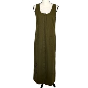 Vintage Harve Bernard Holtzman Wool Forest Green Sleeveless Maxi Floral Dress